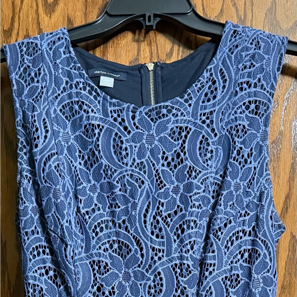 Blue Sleeveless Lace Dress